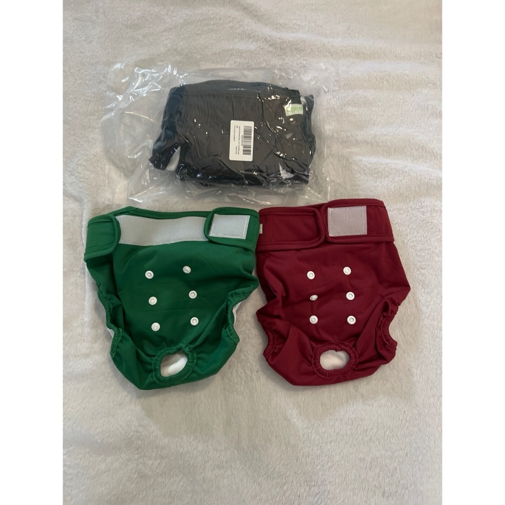 Pet Essentials Reusable Dog Diaper Covers - Green, black, and Red